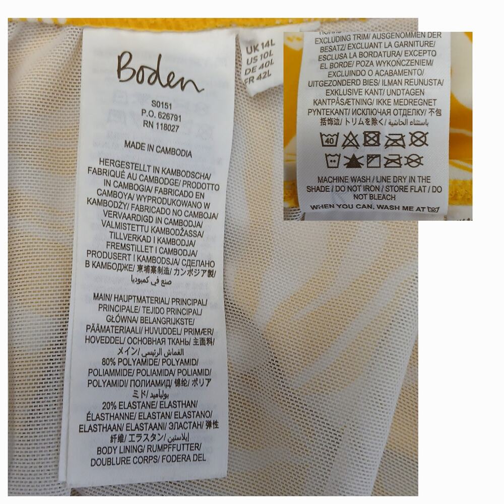 Boden Women's SZ 10L Talamanca 1 Piece Swimsuit Yellow White Ruched Flattering - Picture 6 of 6